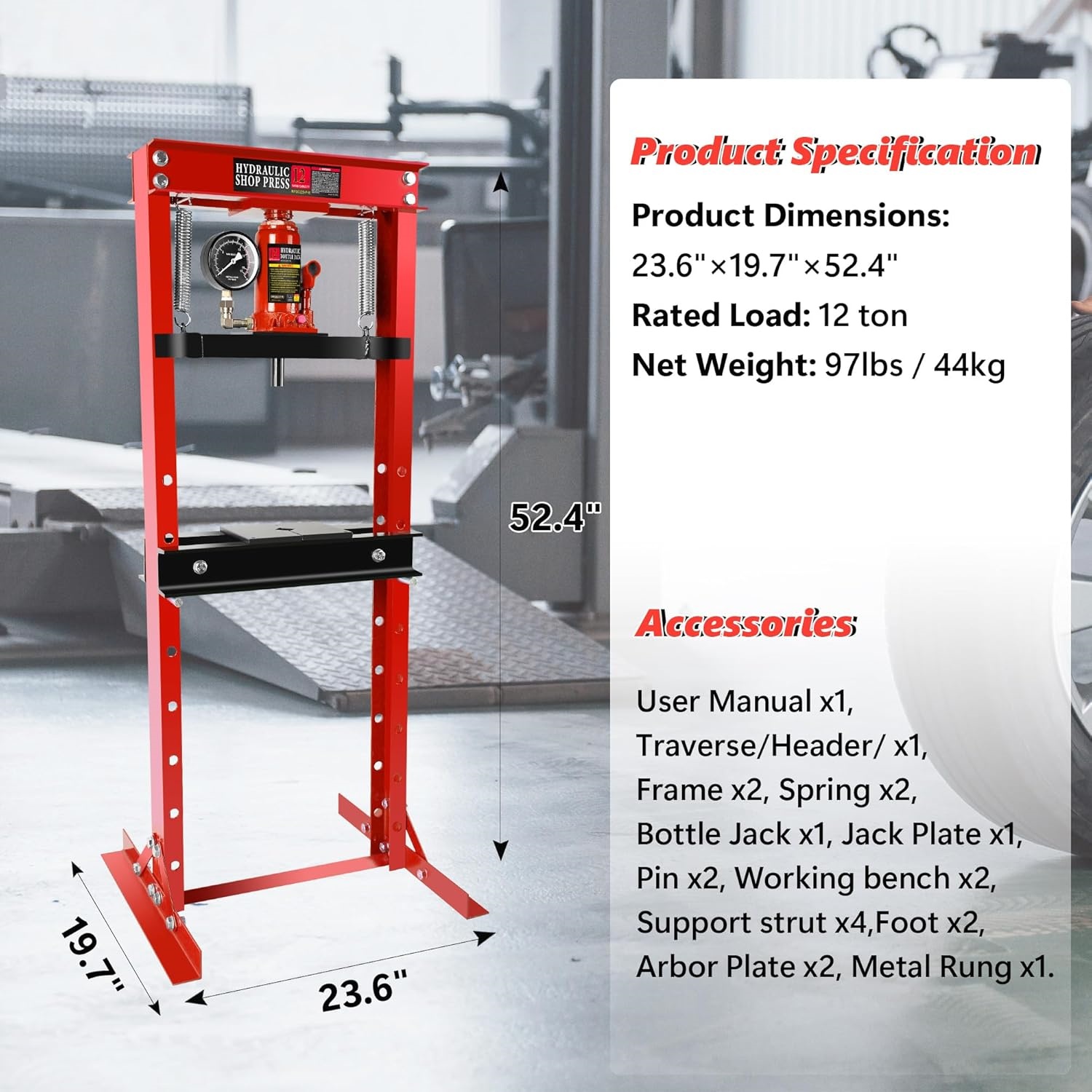مكبس ورشة هيدروليكي 12 طن بإطا - مراجعة Manual Hydraulic Press 12 Ton وسعره